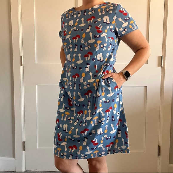 Sm wardrobe Blue Mushroom Print Midi Dress Size Large - Picture 2 of 9